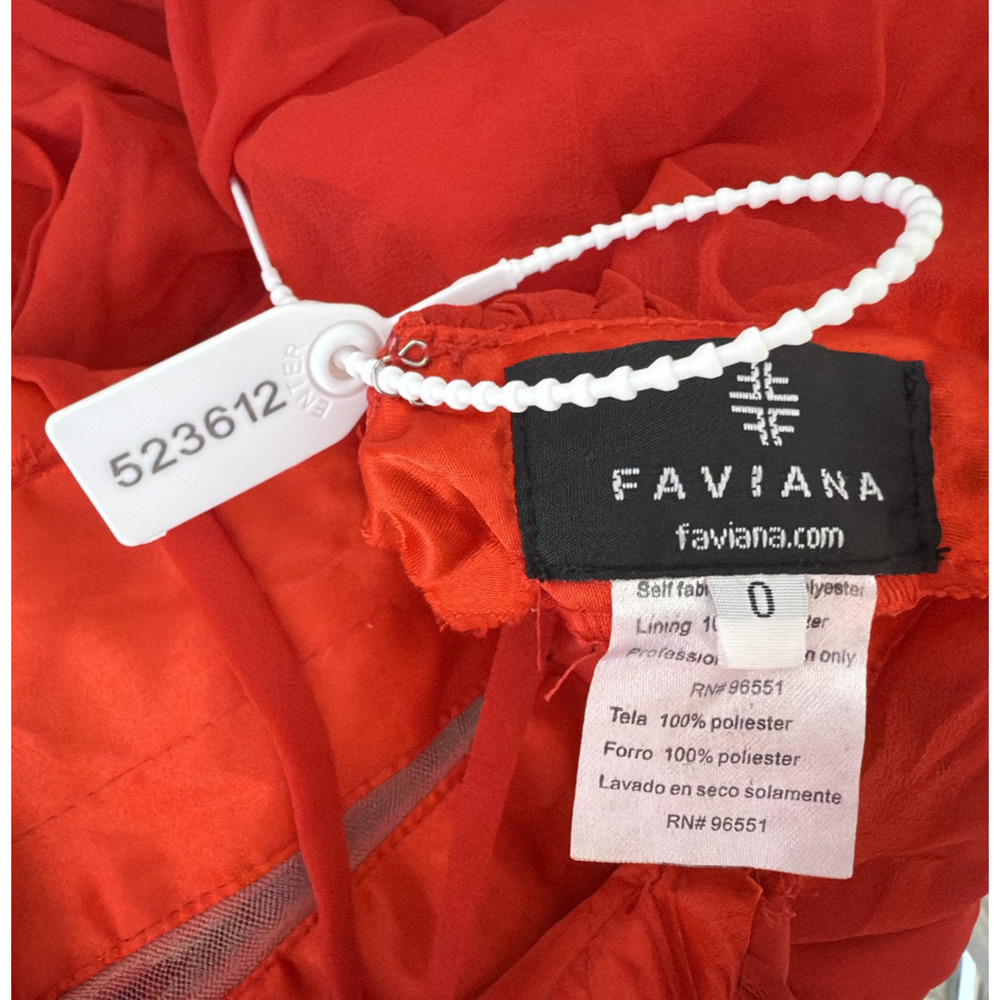 FAVIANA Women's Illusion Plunge Chiffon Gown Red Prom Maxi Dress V Neck Formal 0 - Picture 7 of 8